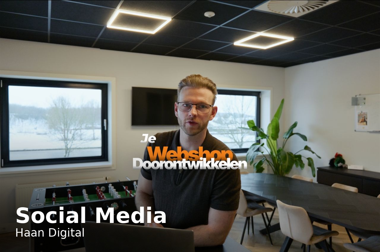 Thumbnail Social Media video van Haan Digital waarin een persoon de camera inkijkt en tekst in beeld staat